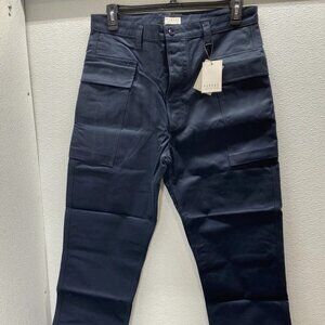 Fursac Men’s Tapered Crisp Cotton Trousers – Navy Blue – Size 33x30